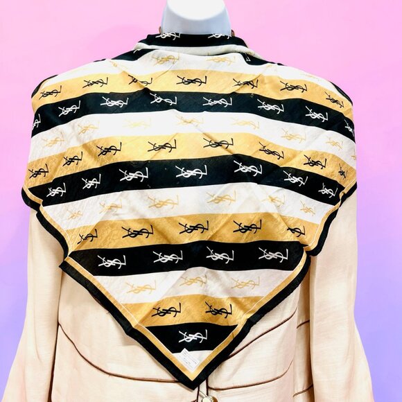 Yves Saint Laurent Accessories - New Tag On Yves Saint Laurent Cotton & Silk 21.5"Gold White Black stripe (64